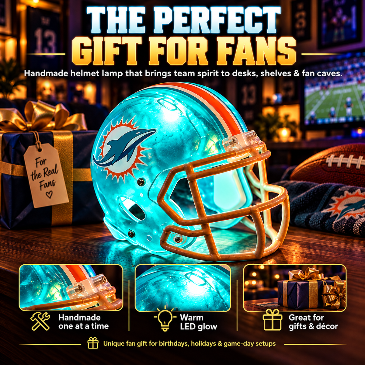 HOT SALE🎁 Handmade Football Helmet Lamp – LED Team Fan Cave Light with 32 Team Styles