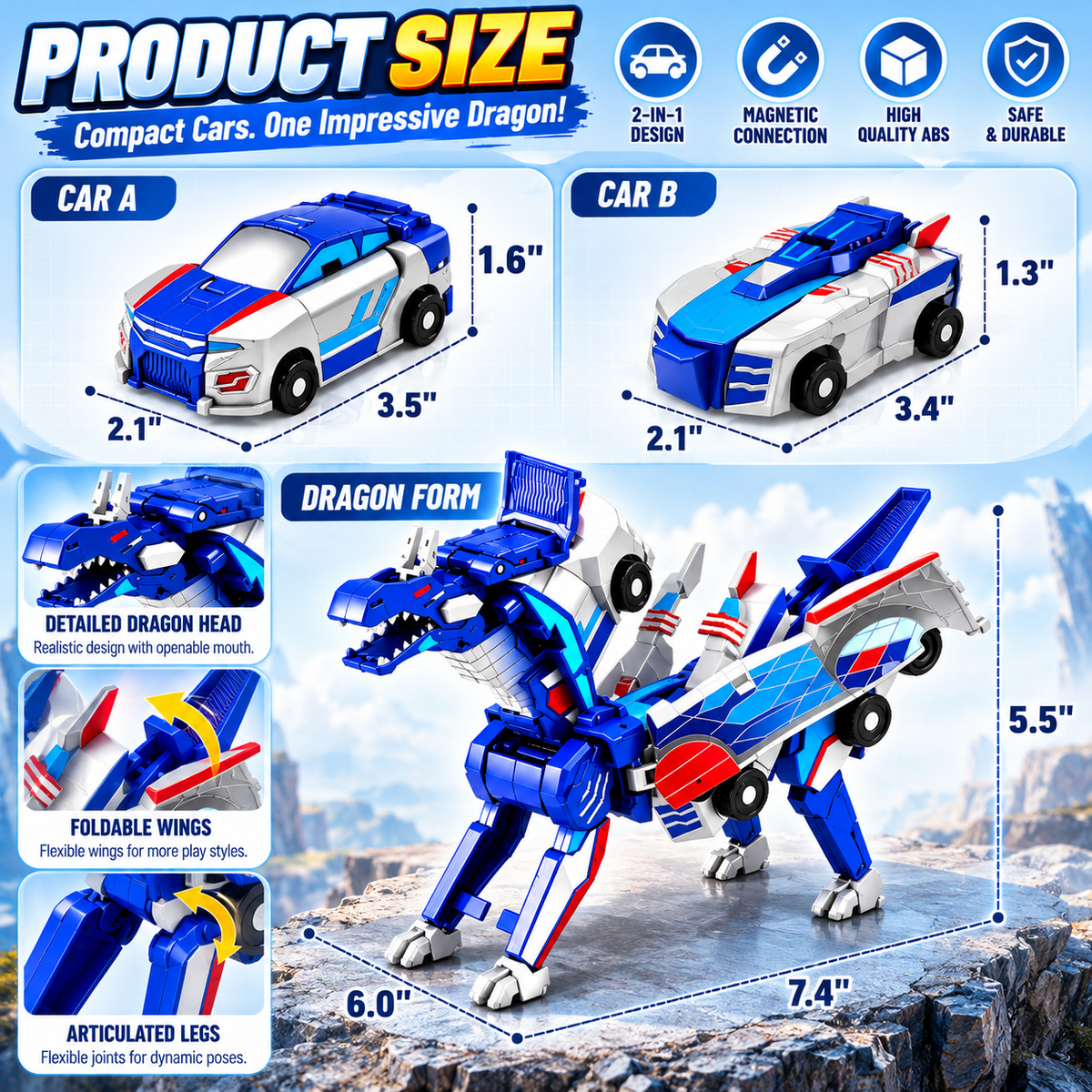 🚗 Transforming Dragon Racing Car – Magnetic 2-in-1 Action Toy 🐉🔥