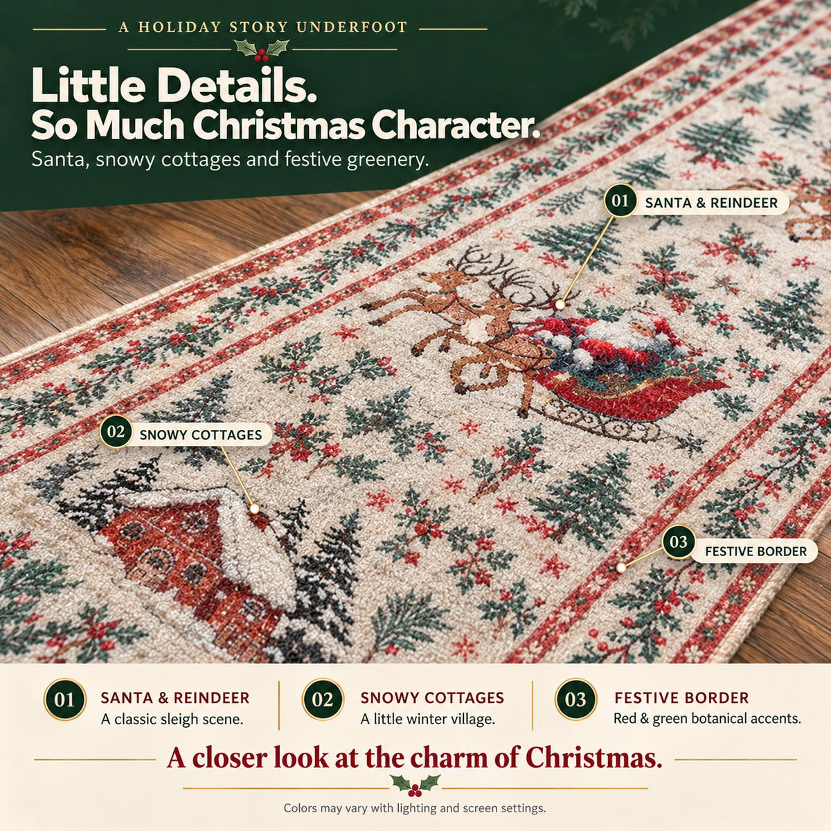 🔥LAST DAY 49% OFF -🎄Vintage Christmas Runner Rug – Santa, Reindeer & Timeless Holiday Charm