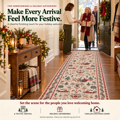 🔥LAST DAY 49% OFF -🎄Vintage Christmas Runner Rug – Santa, Reindeer & Timeless Holiday Charm