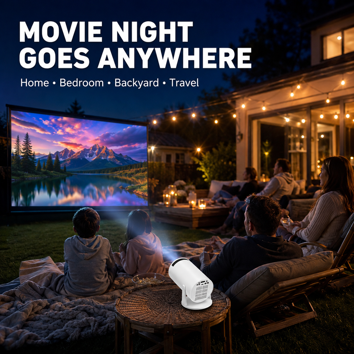 Smart Mini Projector – Native 1080P HD, 4K Supported, Portable Home Theater with WiFi & Bluetooth