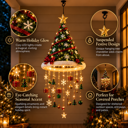 🎄 Lighted Hanging Christmas Tree Chandelier – Warm LED Holiday Porch & Entryway Décor ✨