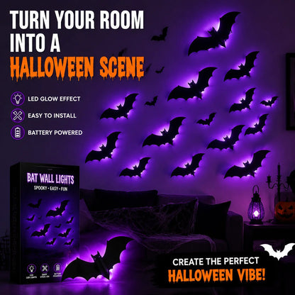 🦇3D LED Bat Light Halloween Wall Decor – Glowing Spooky Party Ornaments