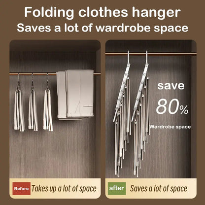 6 Layer Pants Hanger Space Saving Closet Organizer with 65mm Wide Spacing, Anti-Slip Multifunctional Pants Rack for Jeans Trousers Wardrobe