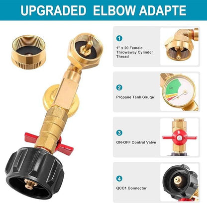 ⛽ Premium Brass Propane Refill Adapter with Gauge | QCC1 Connector
