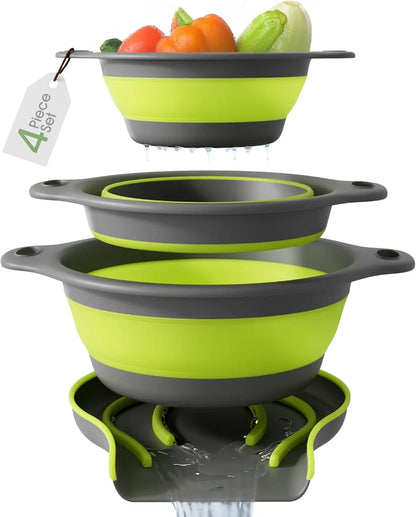 🔥3-Piece Collapsible Colander Set with Self-Draining Base🔥