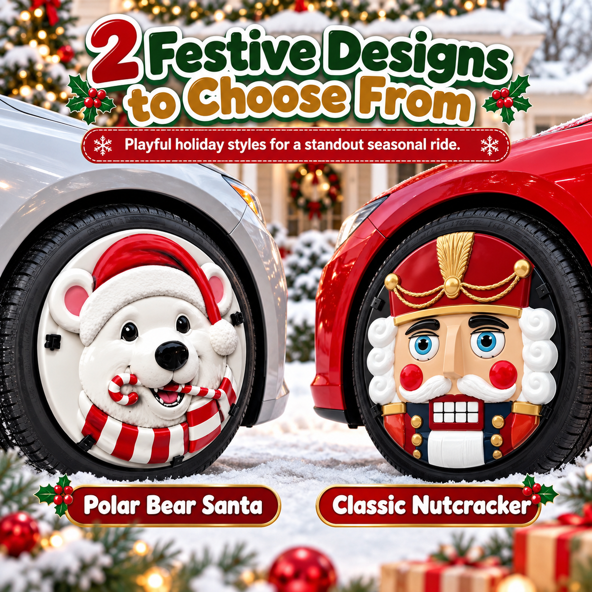 🎃Christmas 3D Wheel Covers – Festive Polar Bear & Nutcracker Car Decor