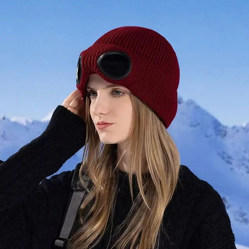 🎁Hot Sale🔥Unisex Solid Color Goggle Lens Design Beanie Hat