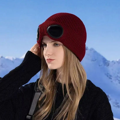 🎁Hot Sale🔥Unisex Solid Color Goggle Lens Design Beanie Hat