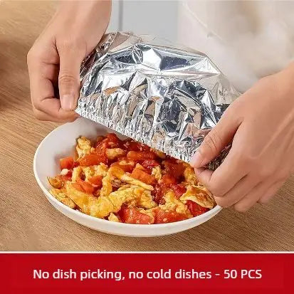 50PCS Aluminum foil heat-retaining cover for home dining tables and food containers; kitchen freshness preservation and insulation