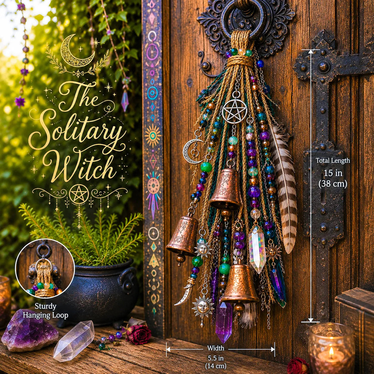 🔮 Witchy Door Charm – Celestial Bells & Crystal-Style Hanging Decor