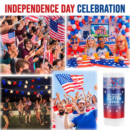 3-in-1 Patriotic Glow😍✨Red, White & Blue Glitter Body Stick