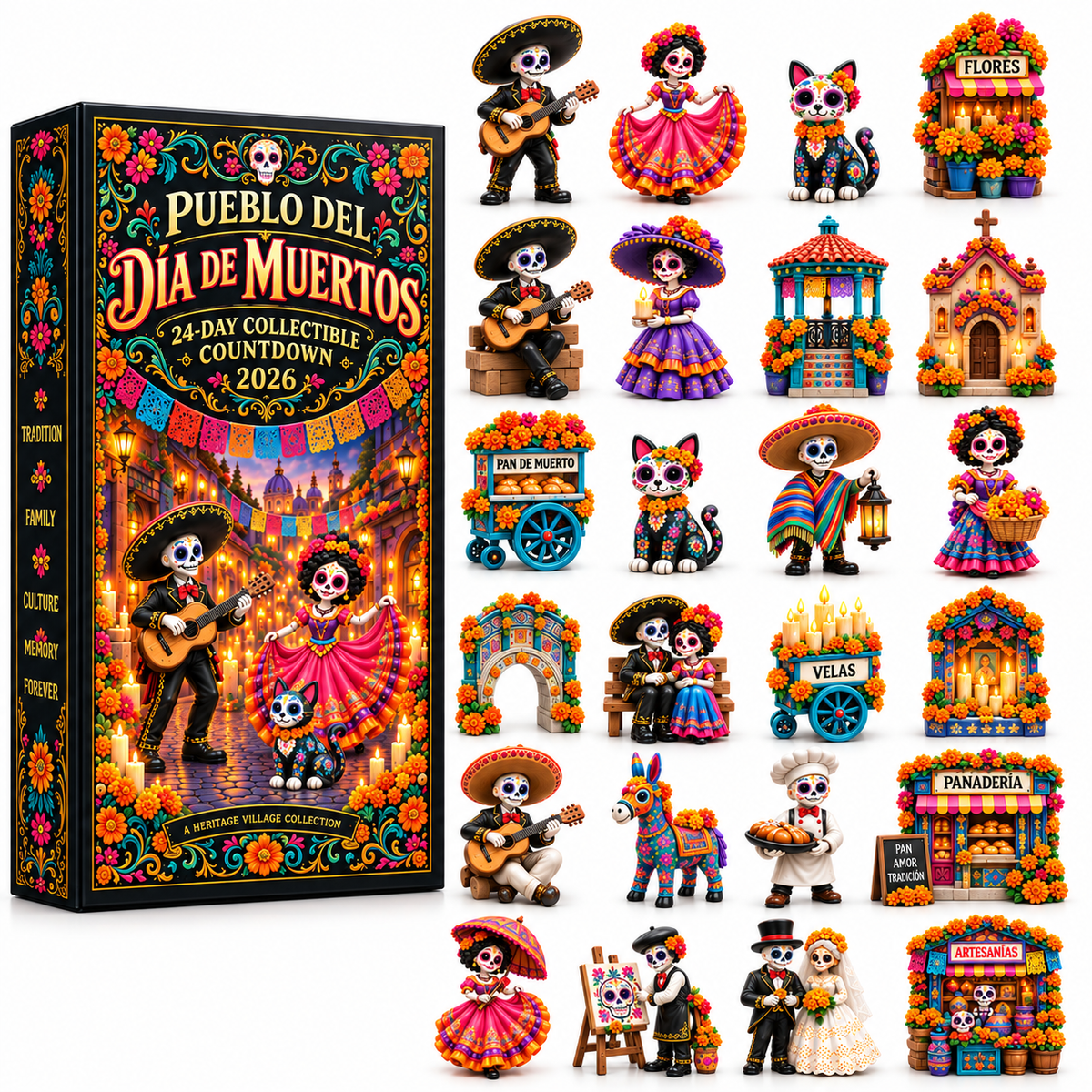 🎁Pueblo del Día de Muertos 2026 – 24-Day Day of the Dead Collectible Countdown Calendar with 24 Unique Miniatures