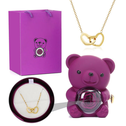 Mother's Day Hot Selling✨Cute Teddy Bear with Preserved Rose--Necklace📿+Eternal Rose🌹+Teddy Bear🧸