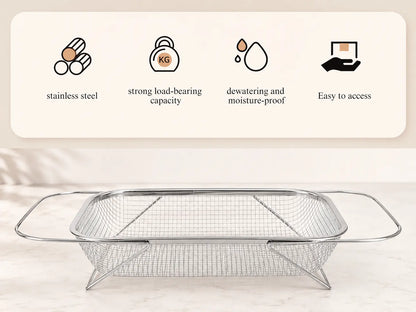 Stainless Steel Expandable Over-The-Sink Colander Strainer Basket