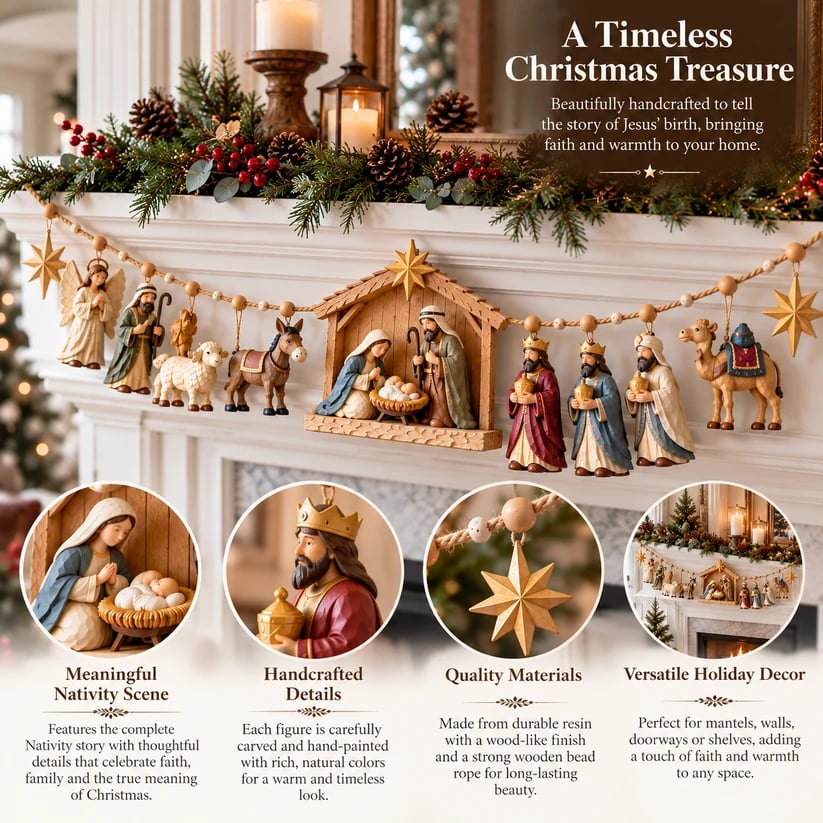 🔥HOT SALE✝️ 🎄 The Night Hope Was Born – Bethlehem Nativity Christmas Garland✨