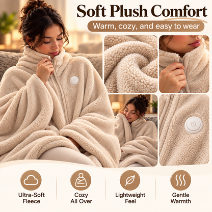 🔥 Wearable Heated Zip-Up Blanket – Ultra-Soft Cozy Winter Shawl