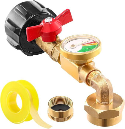 ⛽ Premium Brass Propane Refill Adapter with Gauge | QCC1 Connector