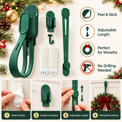 🎄 6ps-Adjustable Christmas Wreath Hanger – Peel, Adjust & Hang Holiday Décor with Ease ✨