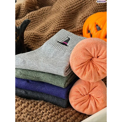 🎃 Women's 5-Pair Halloween Crew Socks Set – Cute Spooky Styles for Cozy Fall Days