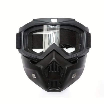 A Full-face Goggle with Anti-fog High-definition Lenses, a Detachable and Adjustable Ski Mask, and a Comfortable Sponge Pad - Made of Plastic.