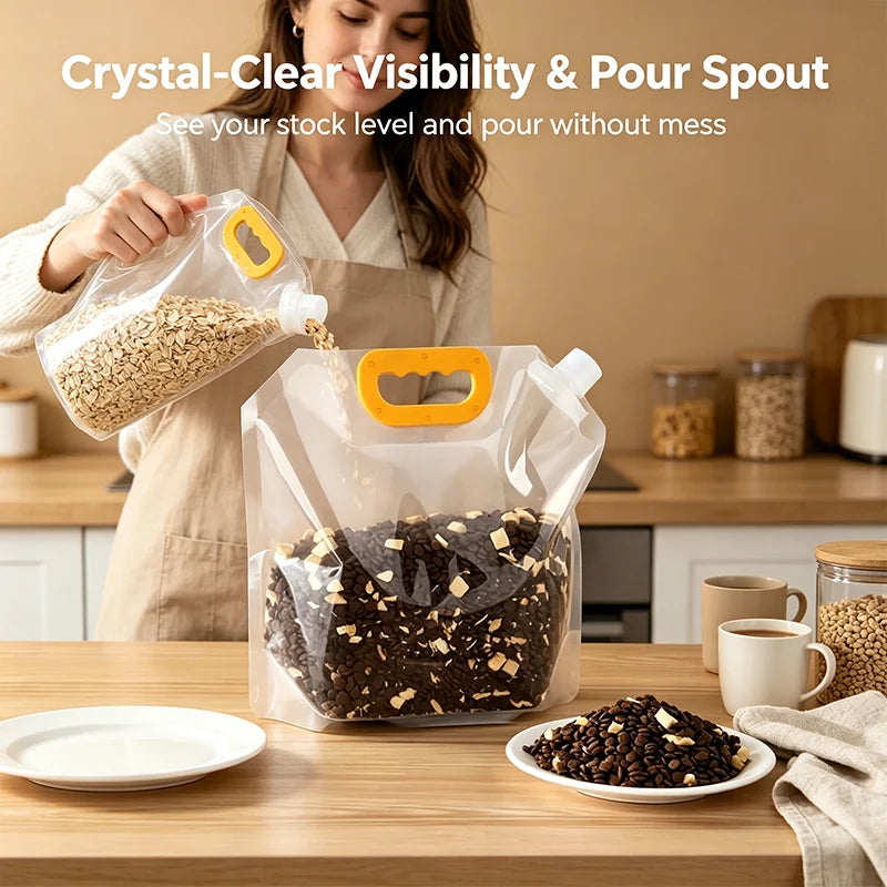 🌾5pcs/pack Reusable Pantry Storage Bags – Moisture-Resistant Food Organizer with Pour Spout
