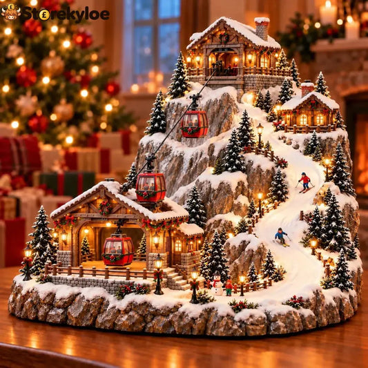 🔥Last Day 50% OFF🎁Animated Christmas Mountain Cable Car & Ski Village Scene ✨