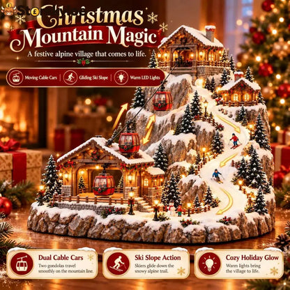 🚡🎄Animated Christmas Mountain Cable Car & Ski Village Scene ✨