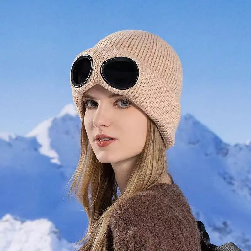 🎁Hot Sale🔥Unisex Solid Color Goggle Lens Design Beanie Hat