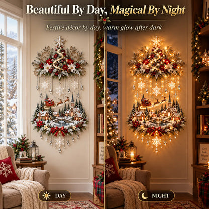 ✨ Illuminated Christmas Tree & Village Wall Hanging | Cascading Warm Lights for Living Rooms, Entryways & Staircases