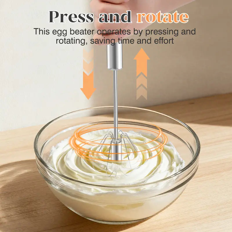 ✨Hand Push Rotary Egg Beater, Stainless Steel Whisk for Quick Mixing