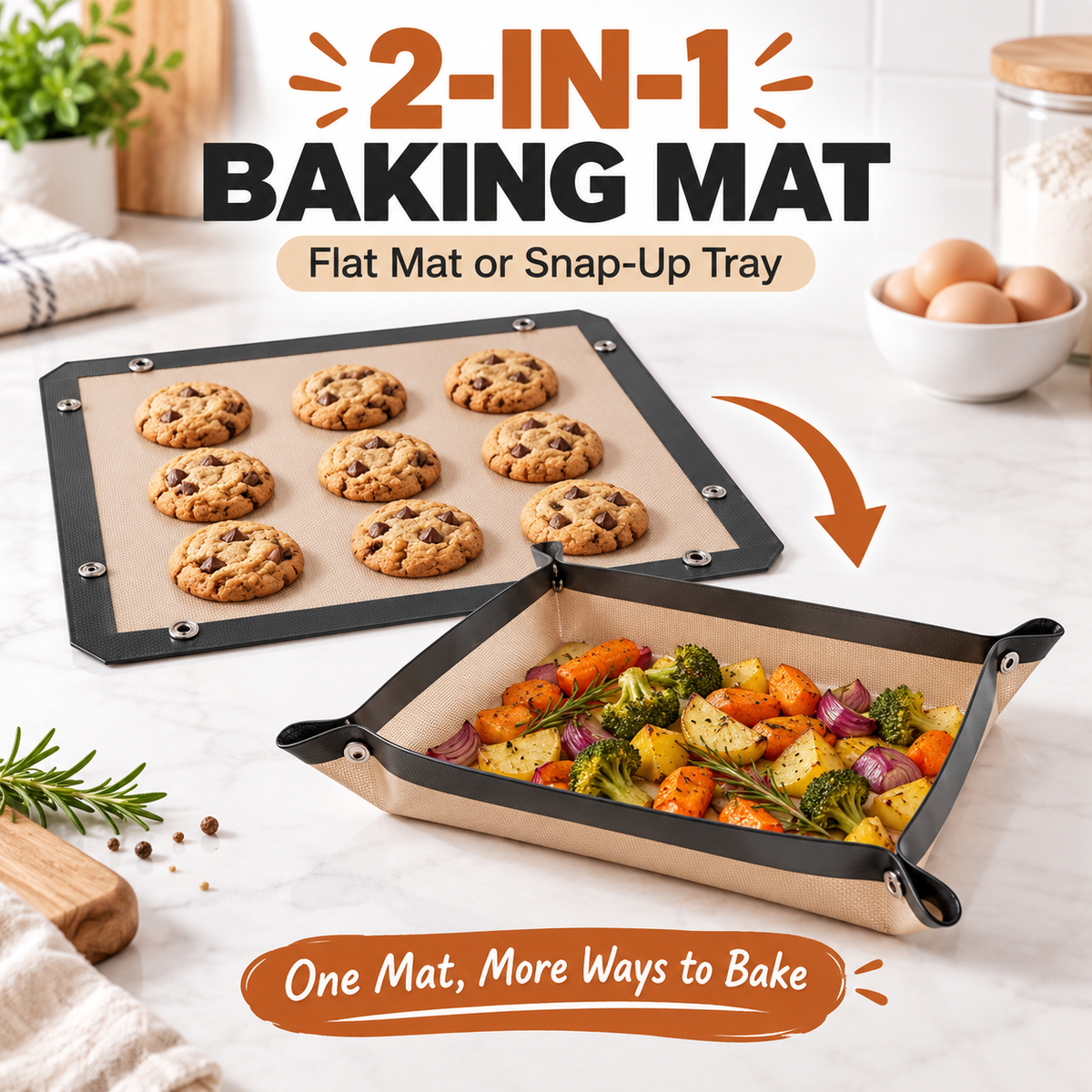 🍪 Snap-Up Reusable Baking Mat – Foldable Raised-Edge Oven Liner for Easy Cleanup ✨