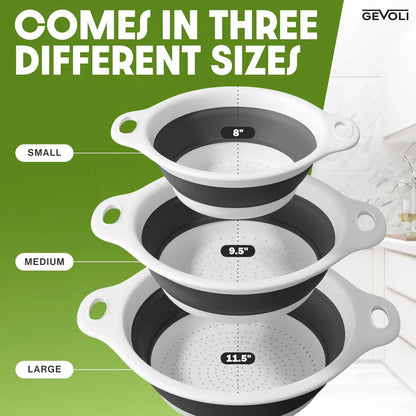 🔥3-Piece Collapsible Colander Set with Self-Draining Base🔥