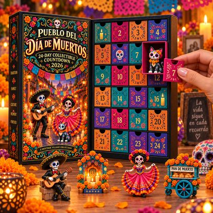☠️Pueblo del Día de Muertos 24-Day Day of the Dead Collectible Countdown Calendar with 24 Unique Miniatures