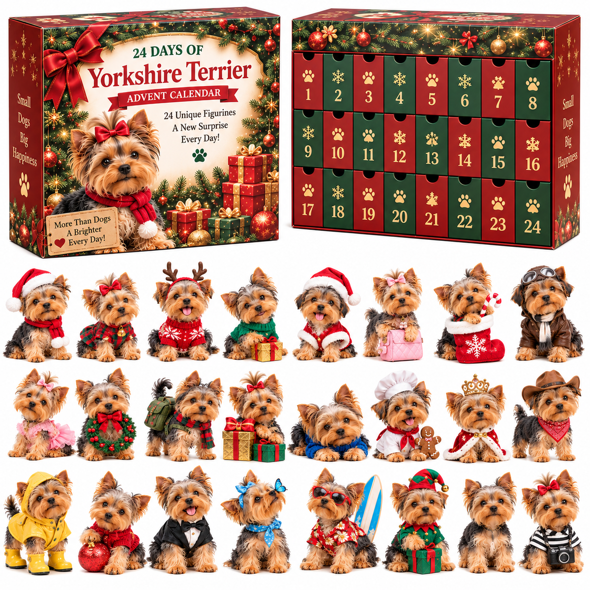 ❤️24 Days of Yorkshire Terrier – 24 Unique Yorkie Figurines | Christmas Collectible Gift Set❤️