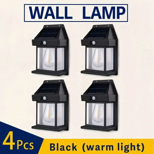 4 Pack Solar Outdoor Wall Lights with Motion Sensor - Waterproof IP65 Garden Security Lighting, 3 Modes Auto Dusk to Dawn, Wireless Decorative Lamp for Patio, Villa, Pathway