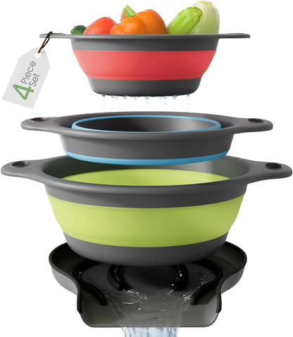 🔥3-Piece Collapsible Colander Set with Self-Draining Base🔥