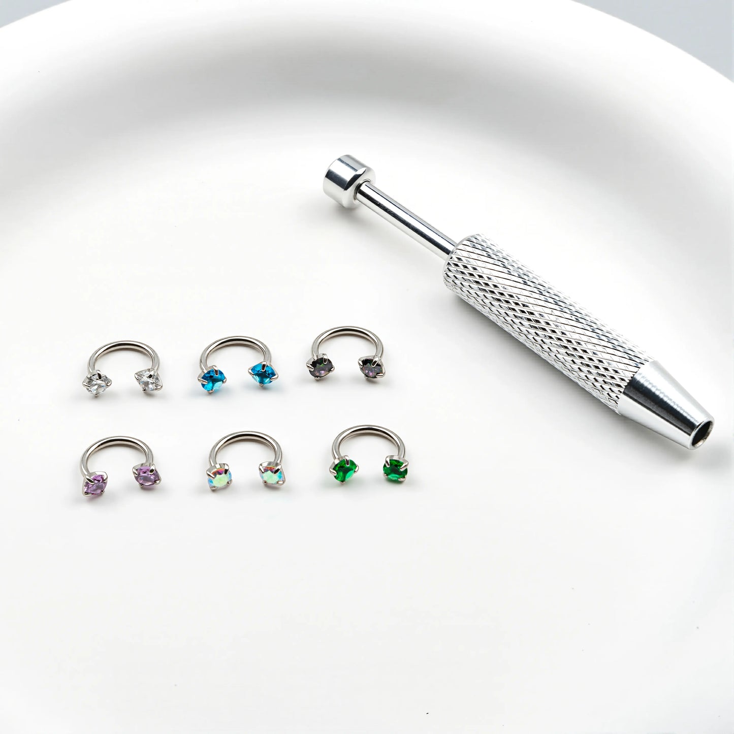 6pcs Value Pack 316L medical-grade titanium steel 18G 1.0mm Horseshoe Nose Hoop Internally Threaded Gems Nose Ring with Free Ball Holder & Guiding Needle