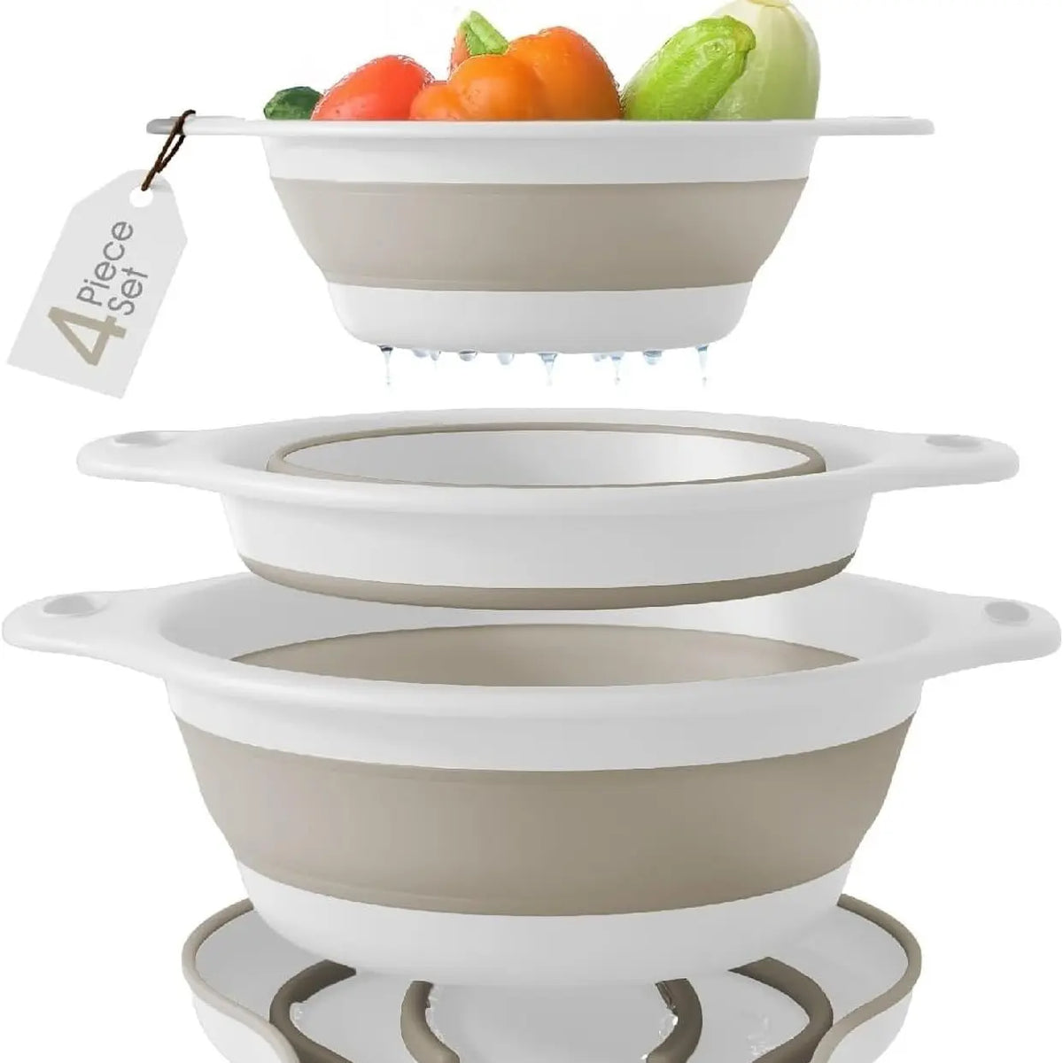 🔥3-Piece Collapsible Colander Set with Self-Draining Base🔥