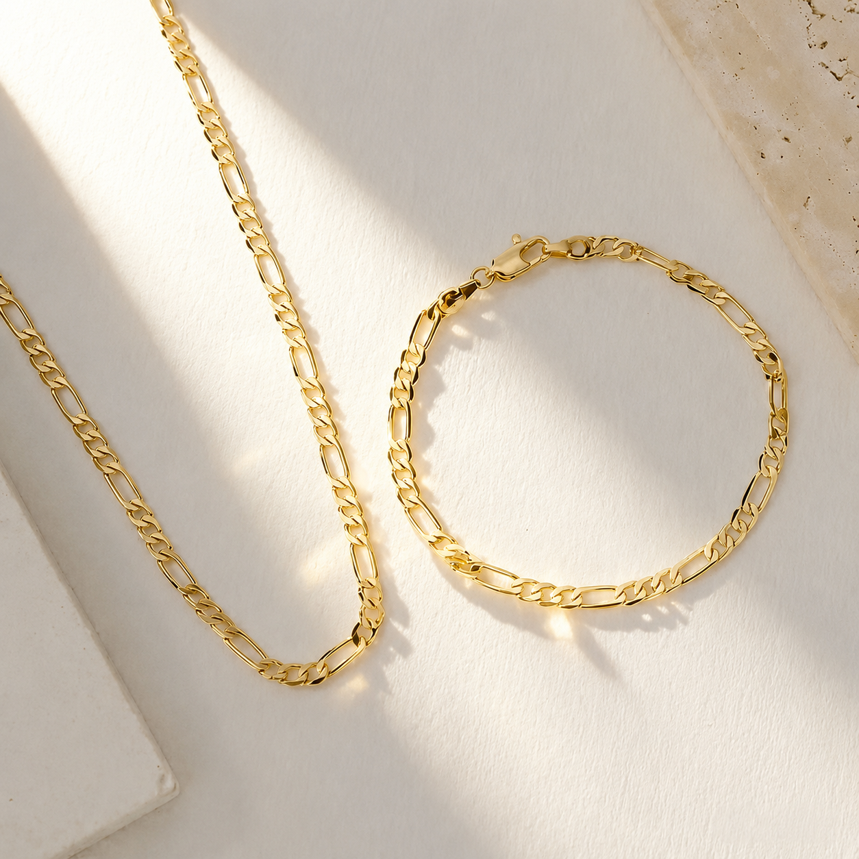 Elegant 2-Piece 18K Gold Jewelry Set – Bracelet & Necklace for Men & Women