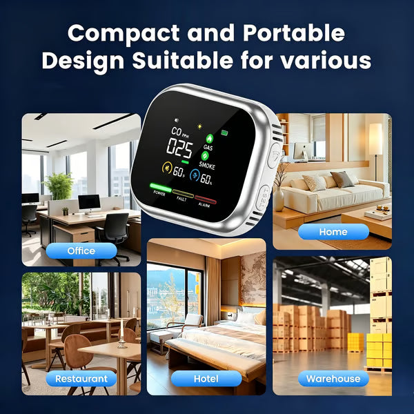 ⚡Smart 6-in-1 Gas Detector – CO Smoke & Gas Leak Alarm With LCD Display