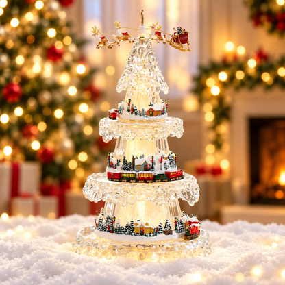 🎄 Musical Christmas Tree with Animated Train🚂 – Light-Up Acrylic Holiday Village Tabletop Decoration✨