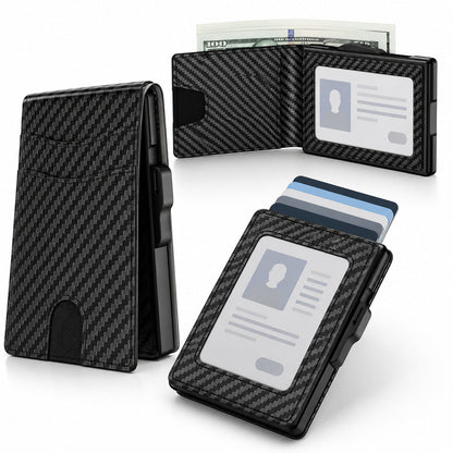 💳Wallet for Men - Pop Up Case, Cash Slot, and Credit Card Slot - Aluminum Wallet with RFID Blocking, Minimalist Leather Wallet Front Pocket with ID Window