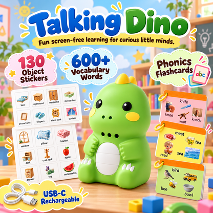 🦕 Talking Dino – Screen-Free Interactive Learning Toy | 600+ Words & 130 Stickers ✨