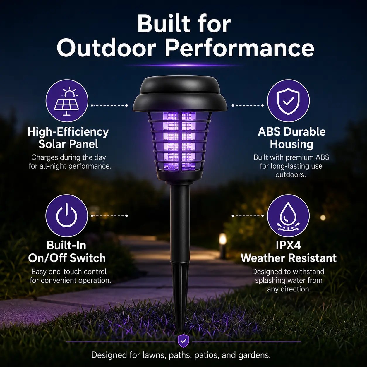 🔥Summer 50% OFF☀️ 2-in-1 Solar Bug Zapper – UV Mosquito Killer + Soft Pathway Light, Auto Dusk-to-Dawn, IP65