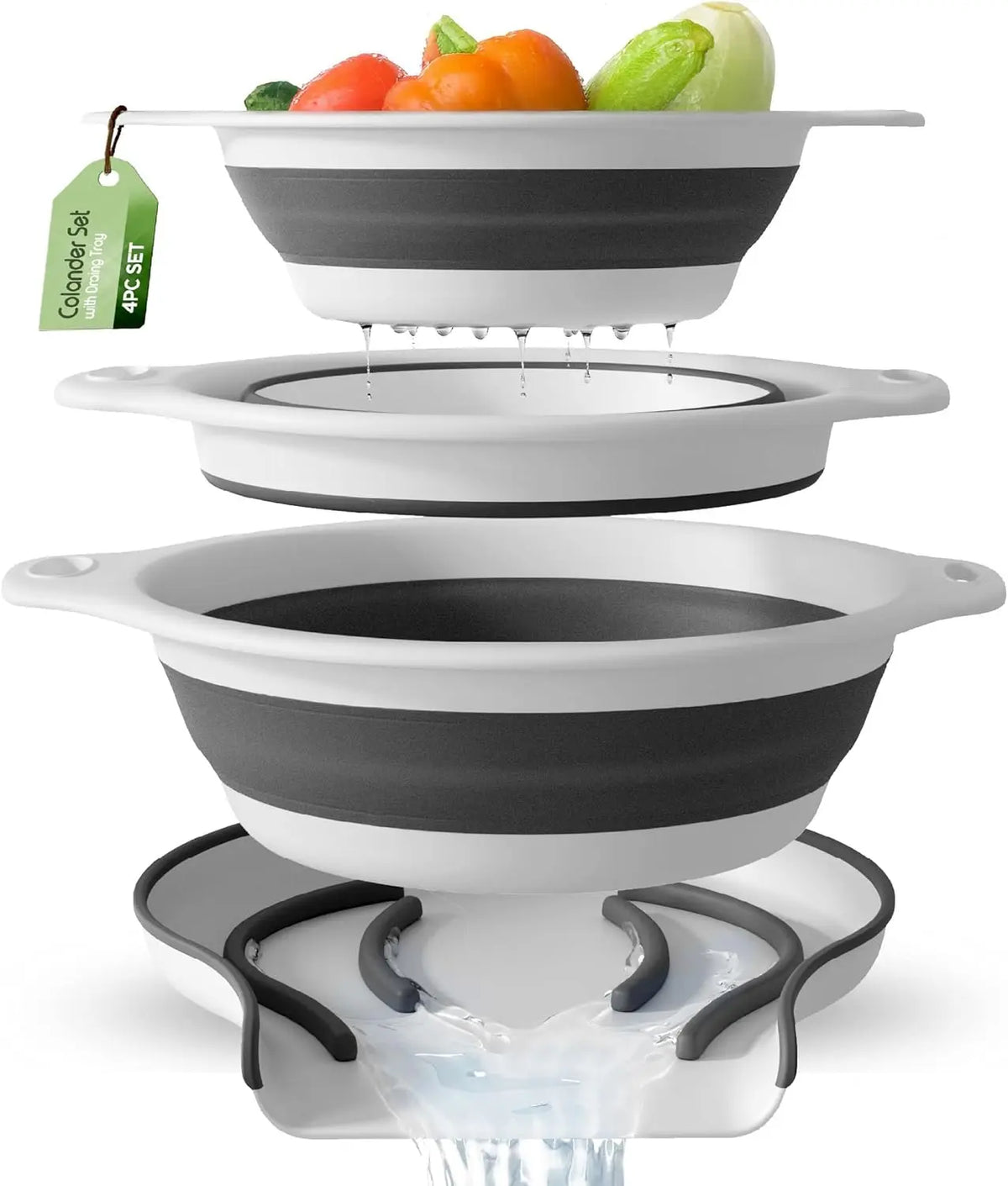 🔥3-Piece Collapsible Colander Set with Self-Draining Base🔥