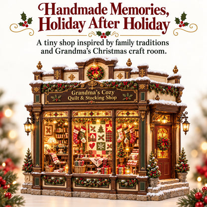 🧵 Grandma’s Cozy Quilt Shop DIY Kit 🎄 | Light-Up Christmas Miniature | Build Your Own Holiday Tradition