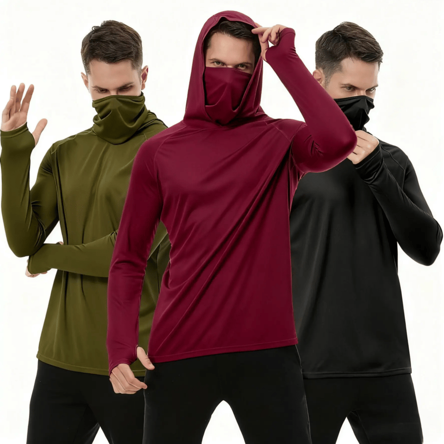 Men's Athletic Hoodies Long Sleeve Fishing Shirts for Men Hooded Set with Face Mask