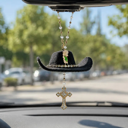 St. Jude Car Blessing Charm. Handmade Protection Gift Decoration, Black Sombrero Car Ornament Car Trinkets