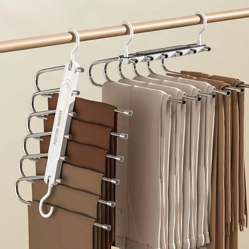 6 Layer Pants Hanger Space Saving Closet Organizer with 65mm Wide Spacing, Anti-Slip Multifunctional Pants Rack for Jeans Trousers Wardrobe